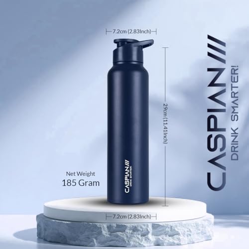 Image of CASPIAN / / / HIke ISI Certified Stainless Steel Water Bottle 1 ltr. (Elite Blue, 1 Litre) | Leak Proof Sipper for Fridge Home Office Travel School Kids Boys Girls Adults Sports Gym Yoga Gift|BPA Free