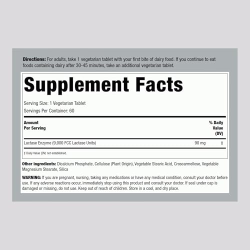 Piping Rock Dairy Relief Pills | 9000 FCC | 60 Tablets | Lactase Enzyme Supplement | Vegetarian, Non-GMO, Gluten Free - Image 3