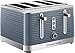 Russell Hobbs 24383 szary Inspire 4 toster na plastry, szeroki otwór z funkcją podnoszenia i wyglądu, chromowane akcenty o wysokim połysku, 1800 W
