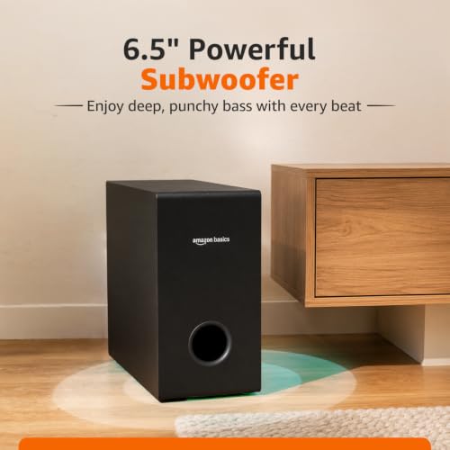 Image of Amazon Basics 500W Soundbar with Subwoofer & Surround Speakers, 5.1 Channel Dolby Digital Home Theatre System for TV, 6.5 inch BassDriver, HDMI ARC, Optical, Bluetooth 5.3, USB, AUX, Remote Control, Black