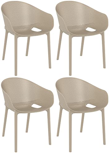 CLP Juego de 4 sillas de jardín, Resistentes a la Intemperie, apilables, Estilo bistró de plástico, reposabrazos fijos, Moderno, Sky Pro, Color:Gris Pardo