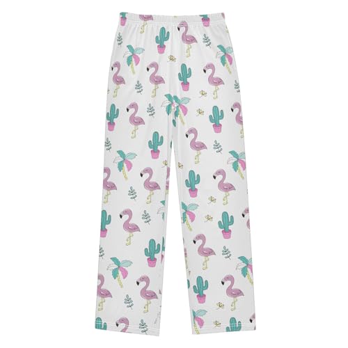 Tropical Flamingo Cacti Boys Long Pants Soft Trousers Elastic Waist Kids Lounge Bottoms with Pockets S-XL
