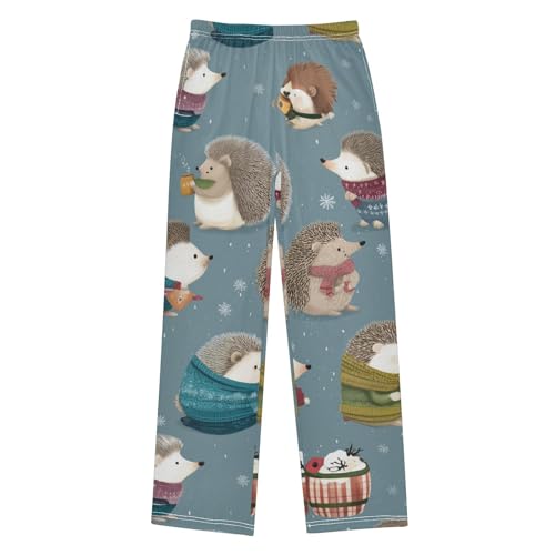 ZZXXB Cartoon Hedgehog Snow Boys Long Pants Soft Trousers Elastic Waist Kids Lounge Bottoms with Pockets S-XL