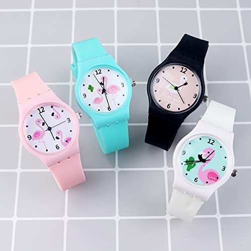 Reloj de niña Reloj de silicona de color caramelo Relojes de mujer Reloj de niña Reloj de flamenco de moda Reloj de pulsera Relojes de cuarzo de dibujos animados para niñas (Color : Black Noir)