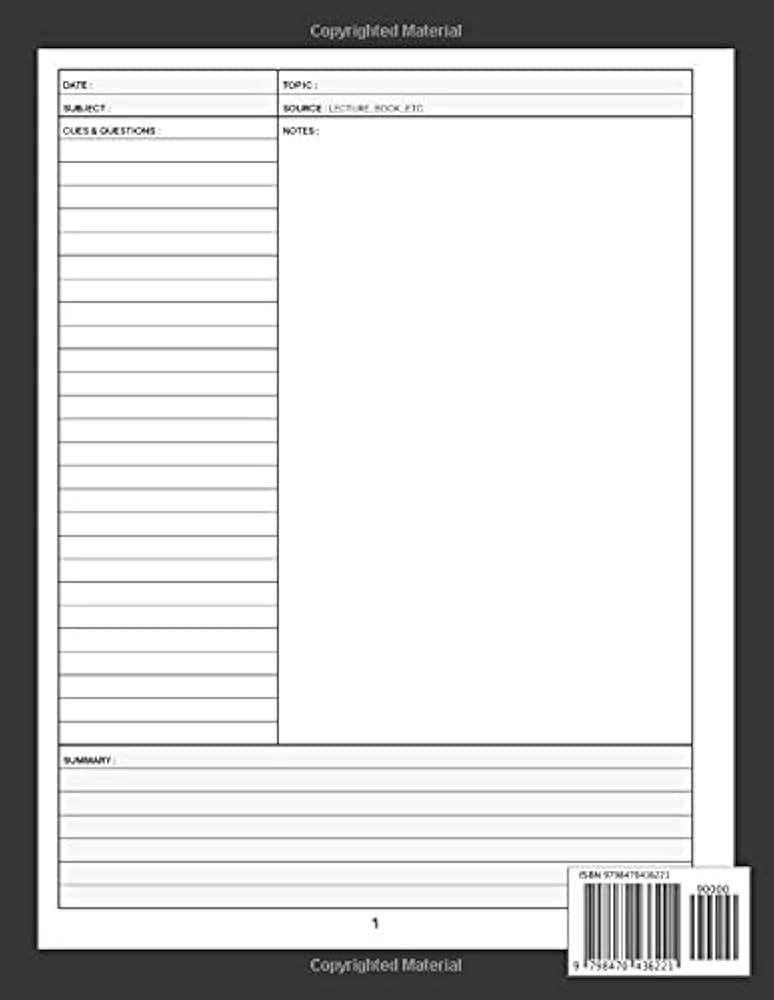 cornell-note-paper-blank-template-note-taking-system-paper-with-table-of-contents-and-numbered-pages-large-print-blank-cover-elliott-jack-9798470436221-amazon-com-books for Free Printable Cornell Note Paper Cornell Note Paper: Blank Template Note Taking System Paper With Table Of Contents And Numbered Pages Large Print Blank Cover: ELLIOTT, JACK: 9798470436221: Amazon.com: Books for Free Printable Cornell Note Paper