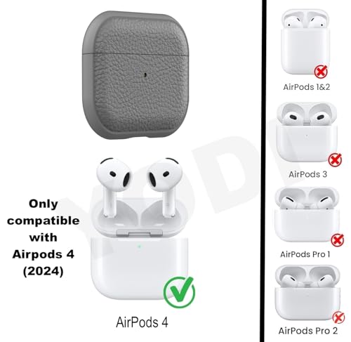 Image of YODI Case Cover for Airpods Pro|Pro 2|Airpods Pro 3|Airpods 4 Pouch, Silicone Cases with Cleaner Kit 360 Drop Protection,Shock-Resistant ((Leather-Grey), Airpods 4)