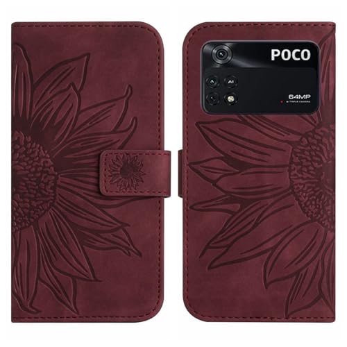 Rfvzubemok Compatible with Xiaomi Poco M4 Pro 4G Cover,Compatible with Xiaomi Poco M4 Pro 4G Flip Kickstand Card Slots Magnetic Closure Phone Case Brown