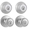 Kwikset Tylo Front Door Knob and Deadbolt Set, Entry Knob Combo Project Pack Exterior with Interior Door Knob, Satin Chrome, Pick Resistant SmartKey Rekey Deadbolt Security