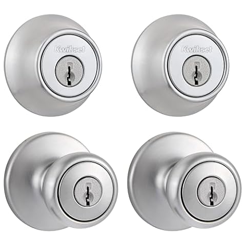 Kwikset 242 Tylo pokrętło wejściowe i pojedynczy cylinder zasuwa zestaw projektowy w satynowym chromie