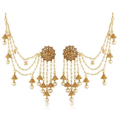 Image of Sukkhi Traditional Brass Gold Plated Wedding Jewellery Bahubali Inspired Long Chain Jhumki Earrings for Women