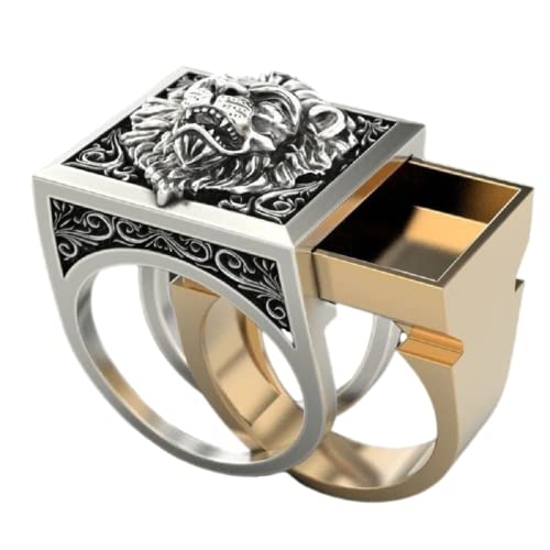 Bague de lion acier inoxydable sculptée avec boîte cachée, un bijou de caractère haut de gamme