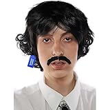 ALLAURA Vote Pedro Wig | Black Wig + Fake Mustache | 70s Shag Beatles Sonny Halloween Costume | Pablo Compatible