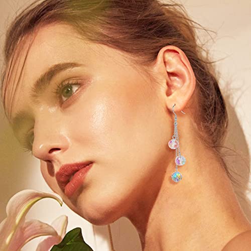 Sparkly Disco Earrings for Women Party Prom Glass Crystal Drop Dangle Earrings Disco Jewelry Glitter Ball Beads Earrings Dangling 925 Sterling Silver Hook Earring3