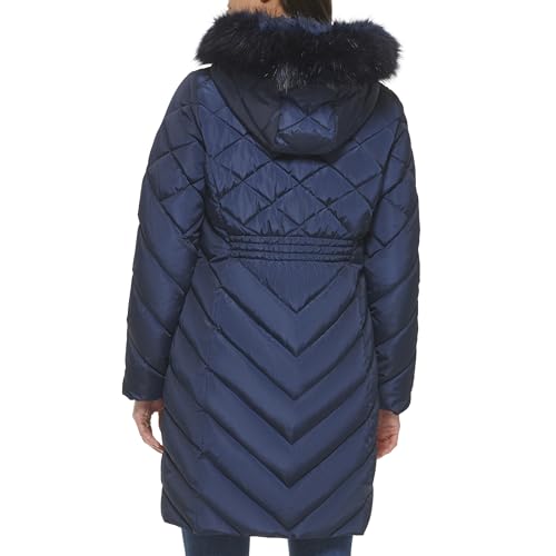 Tommy Hilfiger Women's Faux Fur Trimmed Long Puffer Navy X-Small3
