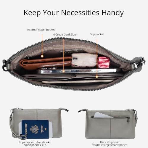 Image of Bveyzi Genuine Leather Wristlet Purses for Women, Envelope Clutch Wallet Small Crossbody Bags for Dressy Evening