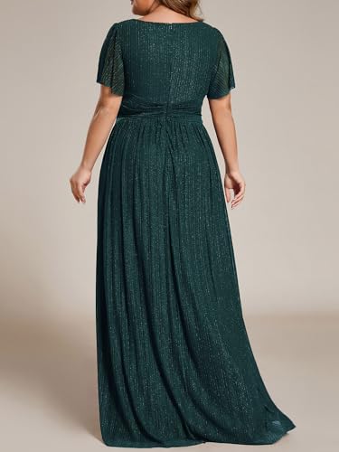 Image of Ever-Pretty Women's Plus Size Glitter Formal Dresses for Curvy Women A Line V Neck Gala Mother of Bride Dress Evening Gown