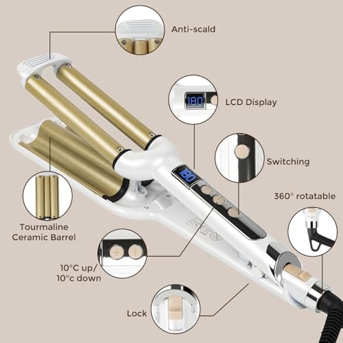 Großcat Lockenstab, welleneisen, Locken für Haare 19 mm, natürlich Wellen, Wasserwellen, Mermaid Waves, Französischer Waves Lockenwickler mit 14 Einstellbare Temperatur für Lange/Kurze Haare