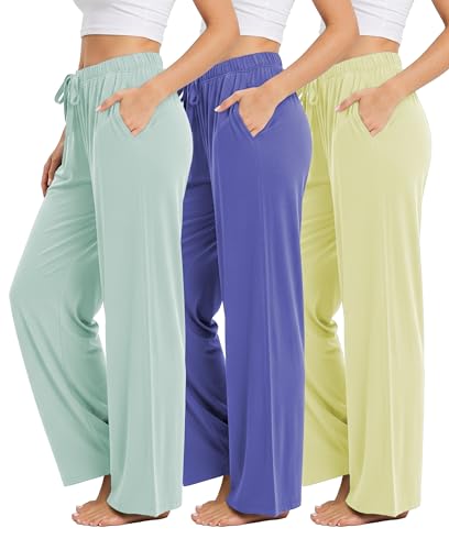 Sexy Basics 3 Pack Buttery Soft Pajama Pants for Women | Comfy Casual Lounge Pajama Bottoms | Drawstring & Pockets Pj