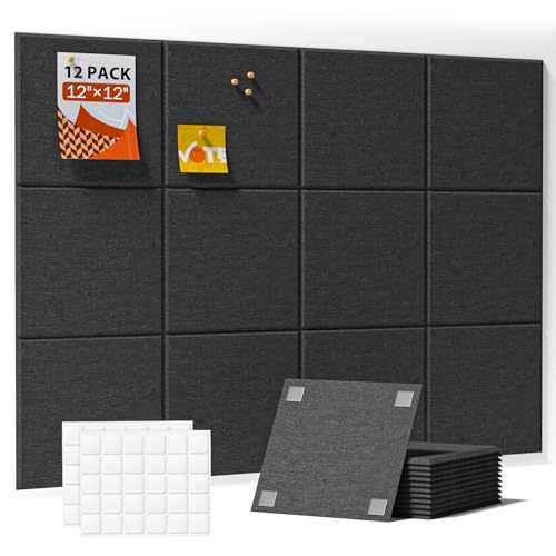 Image of Soundsbay Square Soundproof Wall Panels 12 Pack with 60 Adhesive Tapes | 150kg /m High Density Covers 11.6 sq ft, Sound Proof Panels for Walls, Home Office, Recording Studio, Bedroom 12 inch X 12 inch Black
