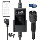 dé Chargeur Voiture Electrique APP 3,7kW [7m, 6-16A] Cable Recharge Voiture Electrique avec Support Mural, Chargeur Type 2 Numérique LCD, Compatible avec E-208, Model Y, E-Tech et Autres EV/PHEV