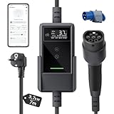 dé Cavo Ricarica Auto Elettrica Tipo 2 Schuko APP 3,7kW [7m | 6/8/10/13/16A] Colonnina Ricarica auto Elettrica con Supporto, con LCD Controllo Digitale Compatibile con Model Y/3, e208 e Altri EV/PHEV