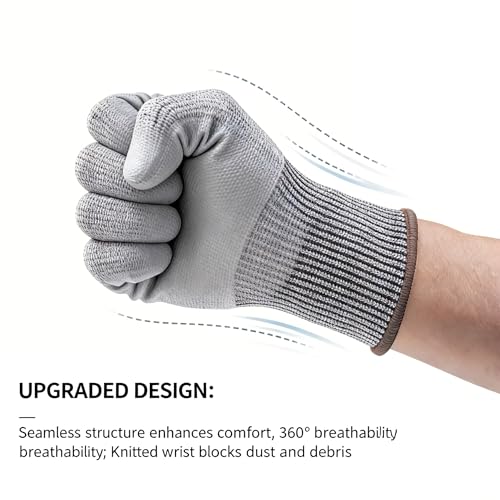 ANDANDA Cut Resistant Gloves Level 5, PU Coated Work Gloves with Power Grip for Dry & Slightly 0ily Environment, Garden, 9L Grey — view 4