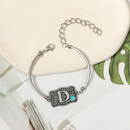Image of Belt Buckle Bracelet Initial Letter A-Z Bracelets Western Cow Tag Bracelet Belt Buckle Necklace Western Style Initial Letter Pendant Necklace