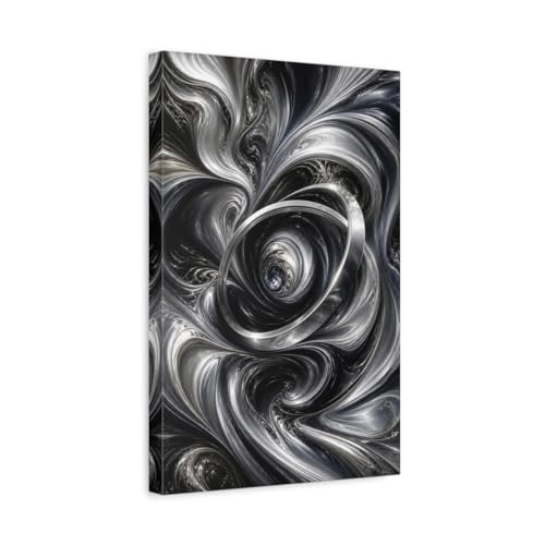 Tableau abstrait vortex noir et argenté pour habiller le dessus de cheminée du salon