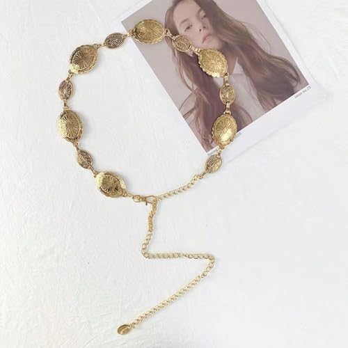 Silver Gold Hollow Boho Style Chain Belt Adjustable Fashion Metal Inlay Waist Belt for Women Party3