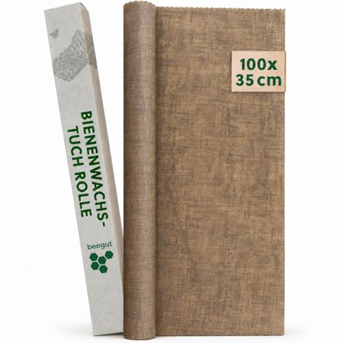 beegut Leinen Bienenwachstücher Rolle 100x35cm Nachhaltige & wiederverwendbare Frischhaltefolie zum selber zuschneiden mit BIO Bienenwachs