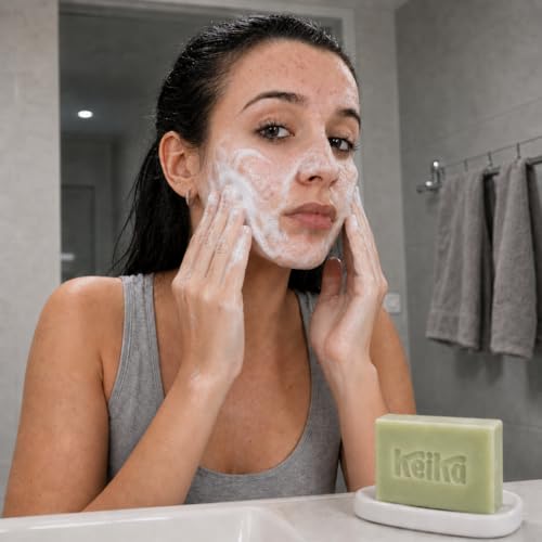 Image of Keika Tea Tree Soap Bar with French Green Clay for Eczema, Psoriasis, Face, Body, Men Women Teens with Oily Skin, 5 oz.