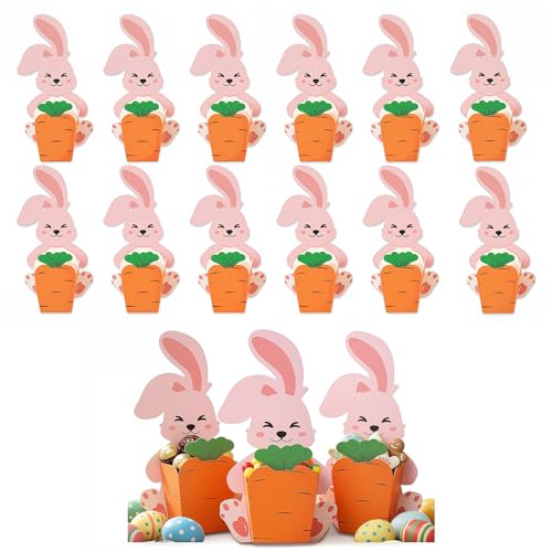 Juego de 20 cajas de regalo de Pascua, pequeñas cajas de Pascua con diseño de conejito y zanahoria, empaques de regalo DIY para dulces, huevos de Pascua, recuerdos de fiesta