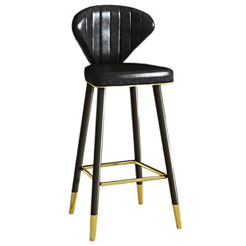 Taburete de bar tapizado de piel sintética con respaldo y marco de metal, para cocina, desayuno, silla de bar alta para sala de estar, sala de fiestas