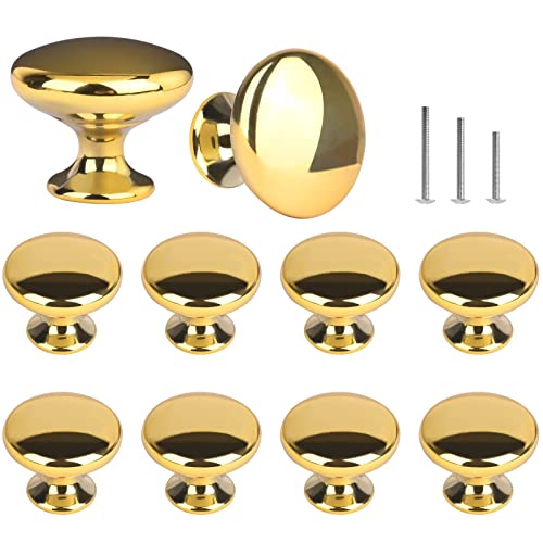 ShipeeKin 10x Gold Polished Chrome Cabinet Hardware Round Mushroom Door Pull Handle Knob 30mm for Cabinet, Cupboard, Wardrobe, Cupboard, Drawer, Bedroom, Bathroom Racks Furniture ect.