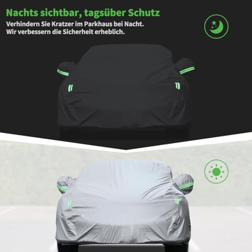 LOETAD Autoabdeckung Wasserdicht Auto Abdeckplane 470x180x150cm UV-Schutz Winddicht Staubdicht Kratzschutz für Winter Sommer