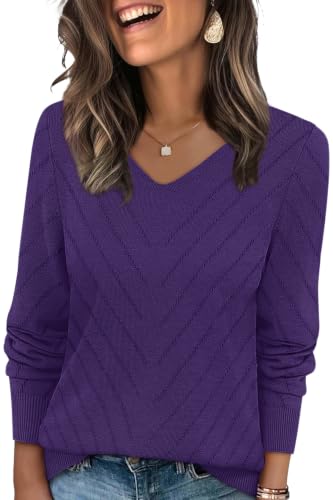 Image of WIHOLL Sweaters for Women V Neck Casual Knit Long Sleeve Tops Lightweight Pullover Clothes Fall Fashion Outfits 2026