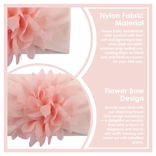 Image of SYGA Baby Headbands Nylon Flower Soft Stretchable Hairband for Newborn Infant Toddler Kids For 0-3 Year - Peach