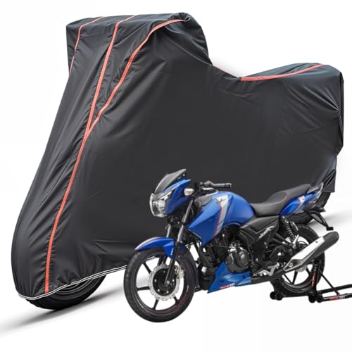 Image of Two Wheelers Bike Body Cover Compatible for TVS Apache RTR 180 ABS, UV Resistant, Dustproof, Triple Stitched, Elastic Bottom, Red Piping Motorcycle Cover (Black, Pack of 1)