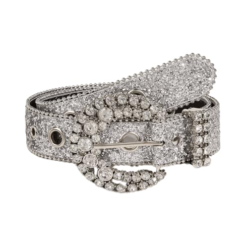 IZUS Women's Shiny-Glitter-Belt Sparkly-Sequin PU-Leather Western-Belts for Jeans Pants