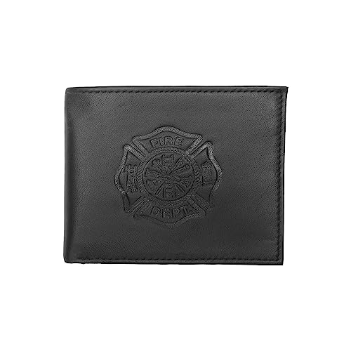 Treasure Gurus Black Maltese Cross Firefighter Money Holder Mens Slim Leather Credit Card Wallet
