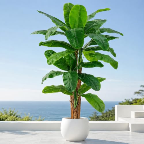 Image of 8ft Extra Tall Artificial Banana Tree, Fake Banana Leaf Plant with 24 Faux Banana Leaves, Perfect for Home Indoor Outdoor Patio Office Tropical Decor