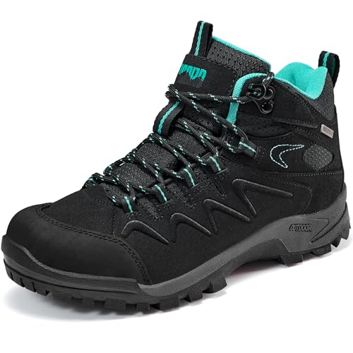 R CORD Botas de senderismo para mujer, impermeables, cómodas, antideslizantes, ligeras, para exteriores, senderismo, camping, etc, Negro -, 40 EU
