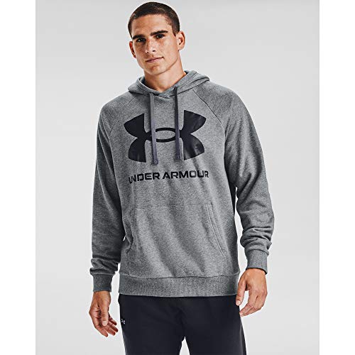 Under Armour Men's Rival Fleece Big Logo Hoodie , Pitch Gray Light Heather (012)/Black , Large