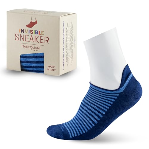 MARCOLIANI Milano Made in Italy - Sneaker Mens No Show Always Stay Up | Microcushion Technology | Essence of Cotton Palio stripe - Color Royal Blue