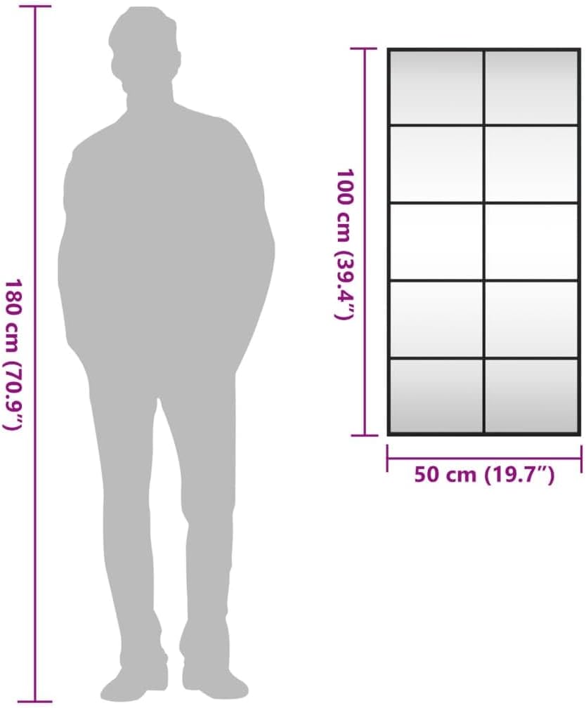 vidaXL Mirror, Wall Mounted Vanity Mirror, Decorative Hanging Mirror for Bathroom Bedroom Living Room, Make up Mirror, Black Rectangle Iron