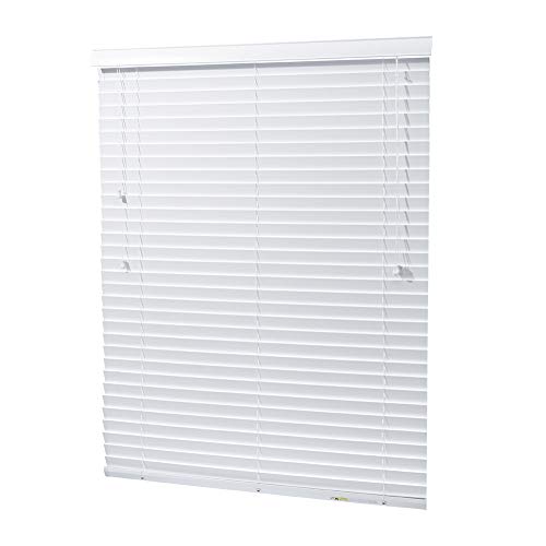 Persianas venecianas de madera sintética de color blanco con listones de 50 mm, persianas venecianas, fácil ajuste y protección de la privacidad de la luz de la oficina en el hogar, Blanco, 150*90