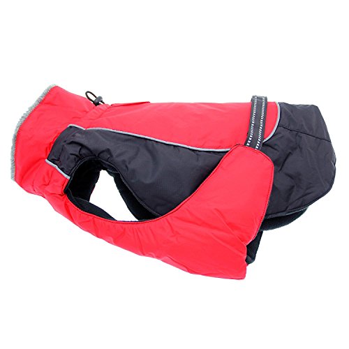 DOGGIE DESIGN Tough, Waterproof Outer Polyester Alpine All-Weather Dog Coat with Reflective Night Safety Straps and Trim - Red and Black (3XL)