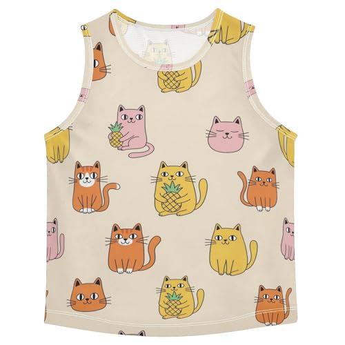 J JOYSAY Cartoon Cat Pineapple Boys Tank Top Sleeveless Muscle Shirts Quick Dry Active Workout Sport Kids T-Shirts 3-15T