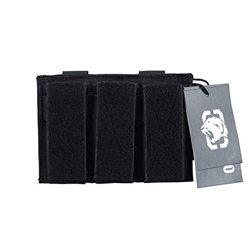 OneTigris Triple Pistol Mag Pouch DD19 with Front Loop Panel for Glock M1911 92F Magazines 40mm Grenade (Triple-Stack, Black)