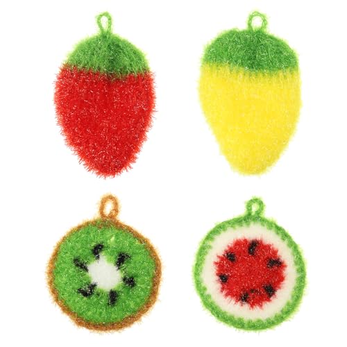 Image of PATIKIL Dish Scrubber, 4 Pcs Non Scratch Cleaning Sponge Hand Crochet Double Layered Durable Dish Cloth Kitchen Sponge for Washing Dishes for Cookware Tubs, Watermelon & Fruit & Strawberry